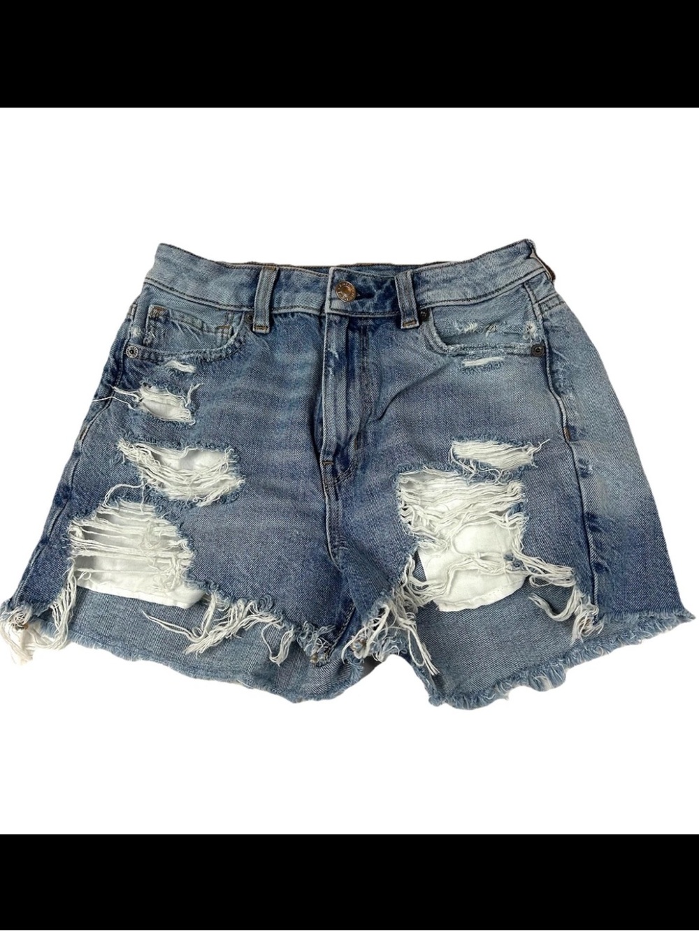 American Eagle Women’s Size 00 Mom Shorts Distressed Medium Wash Jean #2902